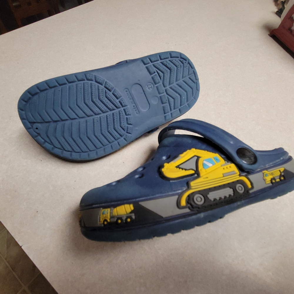 Kids Blue Clogs with Yellow Construction Design